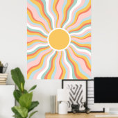 Poster Boho Wavy Sun Rays Retro Design (Bureau à domicile)