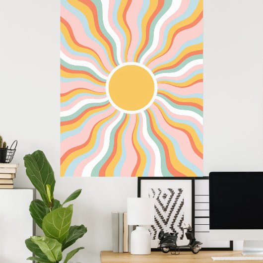 Poster Boho Wavy Sun Rays Retro Design (Bureau à domicile)