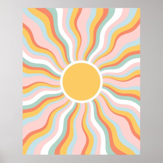 Poster Boho Wavy Sun Rays Retro Design (Devant)