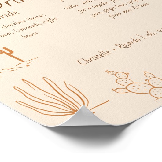 Poster Boho Western mariage bar menu, boisson mariage Pos (Coin)