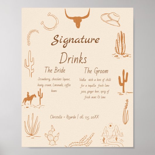 Poster Boho Western mariage bar menu, boisson mariage Pos (Devant)