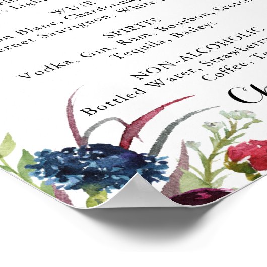 Poster Boho Whimsical de luxe Floral Mariages menu (Coin)