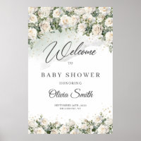 Boho White Roses Floral Garden Baby shower accueil