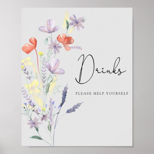 Poster Boho Wildflowers - Boissons, servez-vous (Devant)