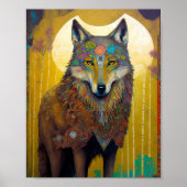 Poster Boho Wolf Surreal Wildlife Art (Devant)