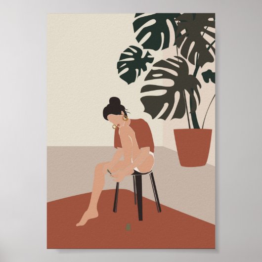 Poster Boho Woman et Monstera Plantes Mode d'été (Devant)