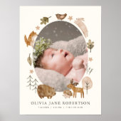 Poster Boho Woodland Animals Baby Stats Photo Nursery Art (Devant)