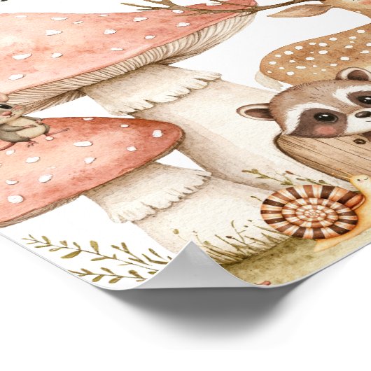 Poster Boho Woodland Animaux Baby shower Favoriser le sig (Coin)