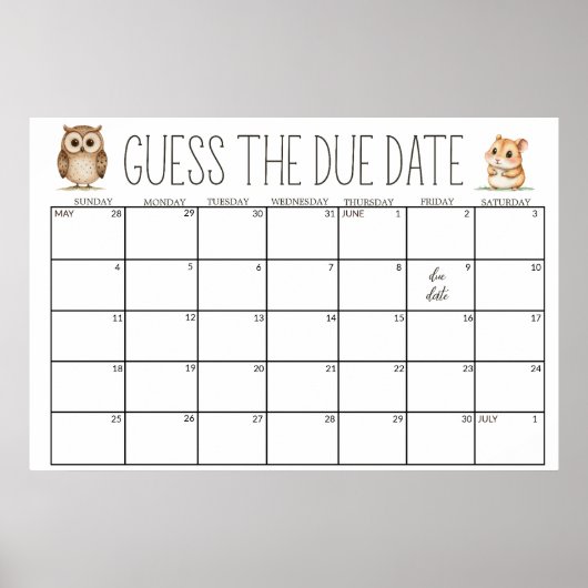 Poster Boho Woodland Animaux Douche Devis Date D'Échéance (Devant)