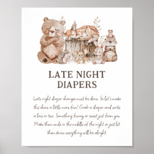 Poster Boho Woodland Baby shower 'Late Night Diaper'