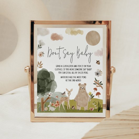 Poster Boho Woodland Baby shower Ne pas dire bébé