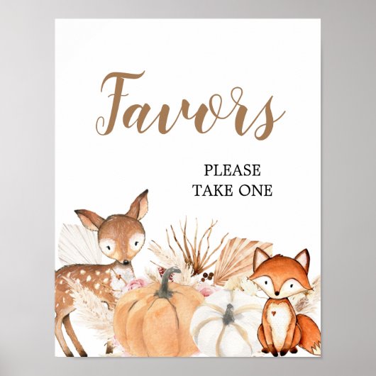 Poster Boho Woodland Citrouille Baby shower Fête Faveurs (Devant)