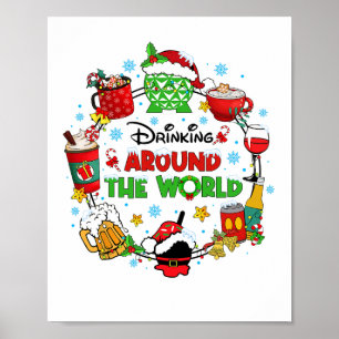 Poster Boire autour de la famille de Noël vacances dans l