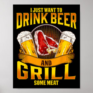 Poster Boire Bière Grill Viande Grillades Barbecue Drinki
