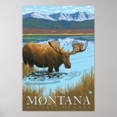 Poster Boire de l'orignal au lac - Montana (Devant)