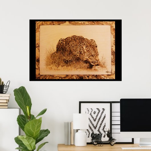 Poster Boire Leopard par Erik Brush (Bureau à domicile)