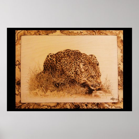 Poster Boire Leopard par Erik Brush (Devant)