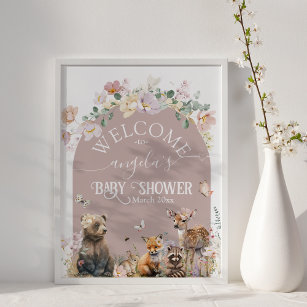Poster Bois animal floral fille Baby shower accueil