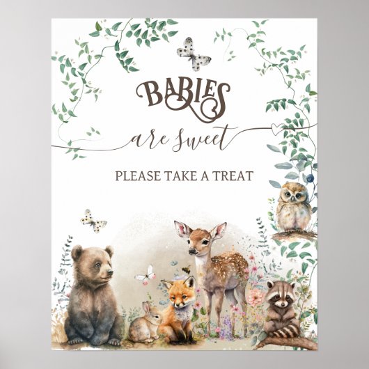 Poster Bois animal forêt Baby shower de verdure traiter (Devant)