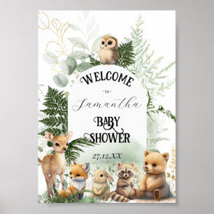 Poster Bois animal Végétation Forêt Baby shower welcom