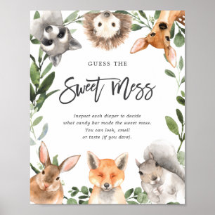 Poster Bois Animaux Baby shower Devinez La Nourriture Béb