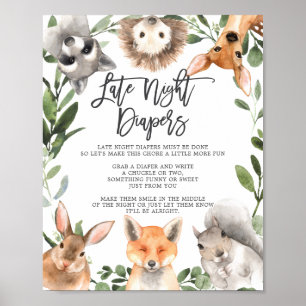 Poster Bois Animaux Baby shower Diapeurs nocturnes tardif