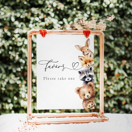 Poster Bois Animaux Baby shower moderne Bar