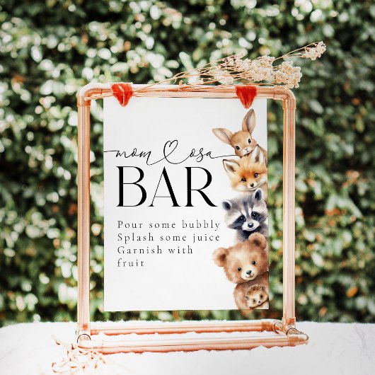 Poster Bois Animaux Baby shower moderne Bar