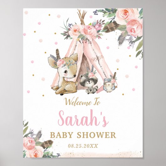 Poster Bois Animaux Boho Baby shower tribal Boho Bienvenu (Devant)
