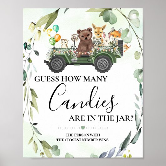 Poster Bois Animaux Combien de Candies Baby shower Jeu (Devant)