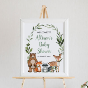 Poster Bois animaux de la forêt baby shower signe de bien