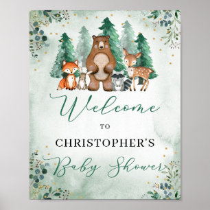 Poster Bois animaux de la forêt Baby shower signe de bien