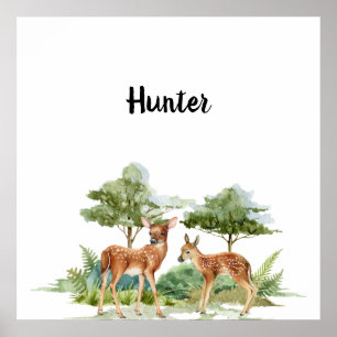 Poster Bois animaux de la forêt cerfs mignon nom