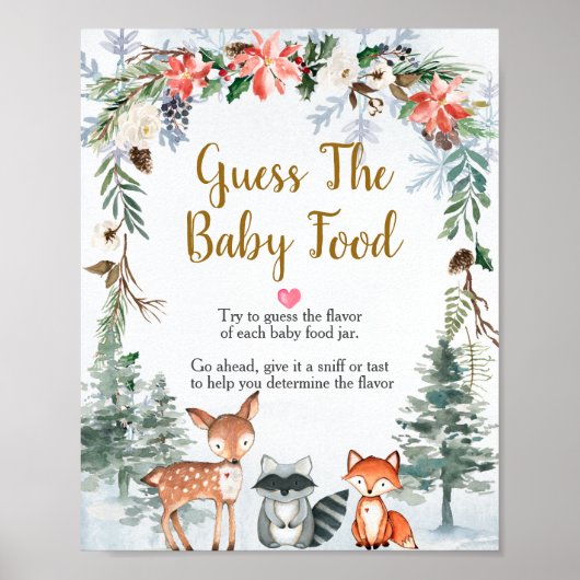 Poster Bois Animaux d'hiver Forêt Guess the Baby Food (Devant)
