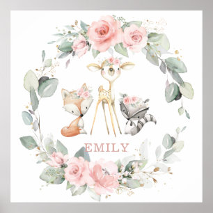 Poster Bois Animaux Rose Floral Végétal Art Mur