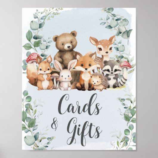 Poster Bois Animaux Végétation Cartes Baby showers Cadeau (Devant)