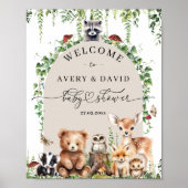 Poster Bois Animaux Végétation Champignons Baby shower (Devant)