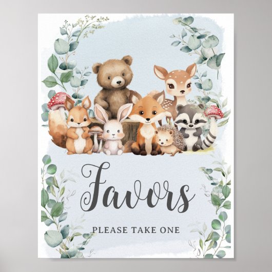 Poster Bois Animaux Végétation Garçon Baby shower Faveurs (Devant)