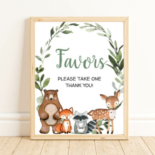 Poster Bois animaux verdure baby shower faveurs signe