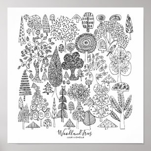 Poster Bois Arbres Noir et Blanc Illustration