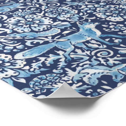 Poster Bois Bleu Bleu Blanc Forêt Renard Lapin Oiseau (Coin)