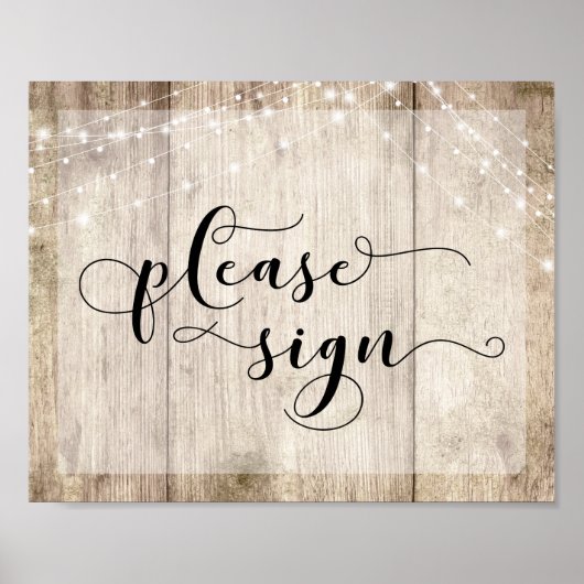 Poster Bois Brown clair & Lumières S'il vous plaît signer (Devant)