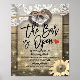 Poster Bois de fer à cheval Mariage Le bar est ouvert à l