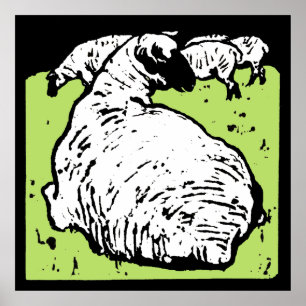 Poster Bois de la ferme victorienne Animaux Moutons