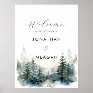 Poster Bois d'hiver rustique signe mariage de bienvenue