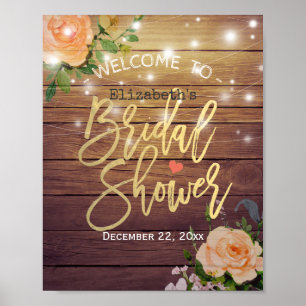Poster Bois Floral Chaîne Lumières Fête des mariées Bienv