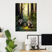 Poster Bois Forêt Animaux Raccoon Famille AI Art (Bureau à domicile)