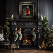 Poster Bois intemporel noir Père Noël en Velvet rouge