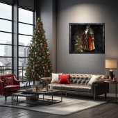 Poster Bois intemporel noir Père Noël en Velvet rouge