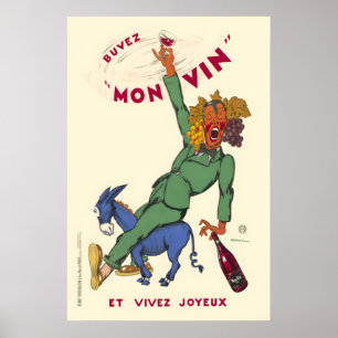 Poster Bois mon vin et vis joyeusement Vintage